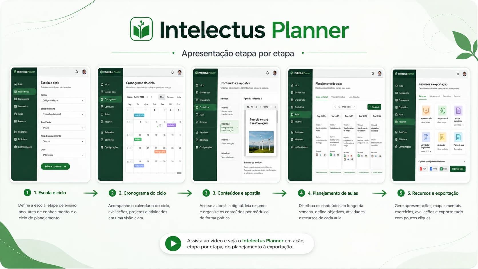Resumo visual das etapas do Intelectus Planner®